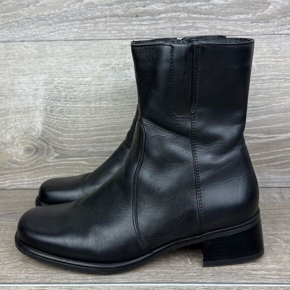 La Canadienne Perla Women’s Sz 8.5M Black Leather Heeled Luftpolster Boots 26504 - Picture 1 of 12